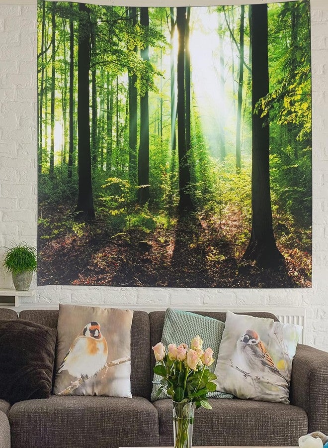 TUGCAY Sunlight Forest Tapestry Tyndall Effect Green Tree Nature Tapestry Sunlight Streaming Through Trees Landscape Scenery Tapestries for Home Dorm Office Decor 90.6 x 70.9 Inches - Image 3